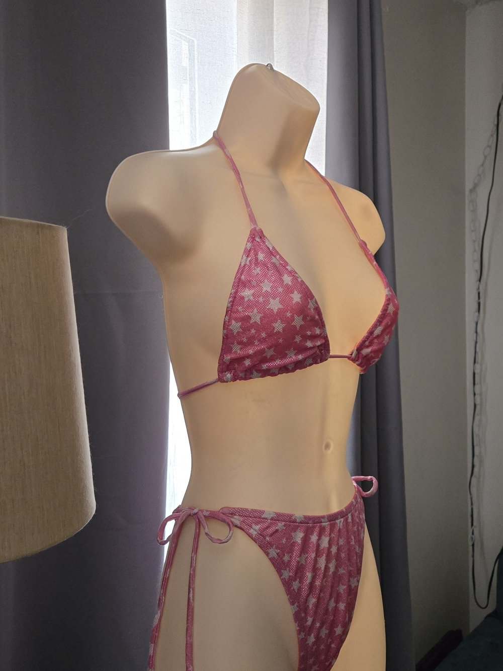 Peaches Uniforms Pink Star Print String Bikini